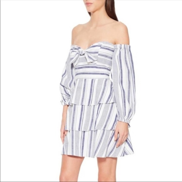 PARKER Bahama Shift Aquarius Stripe Off Shoulder Blue & White Mini Dress 4 NEW - Picture 10 of 10